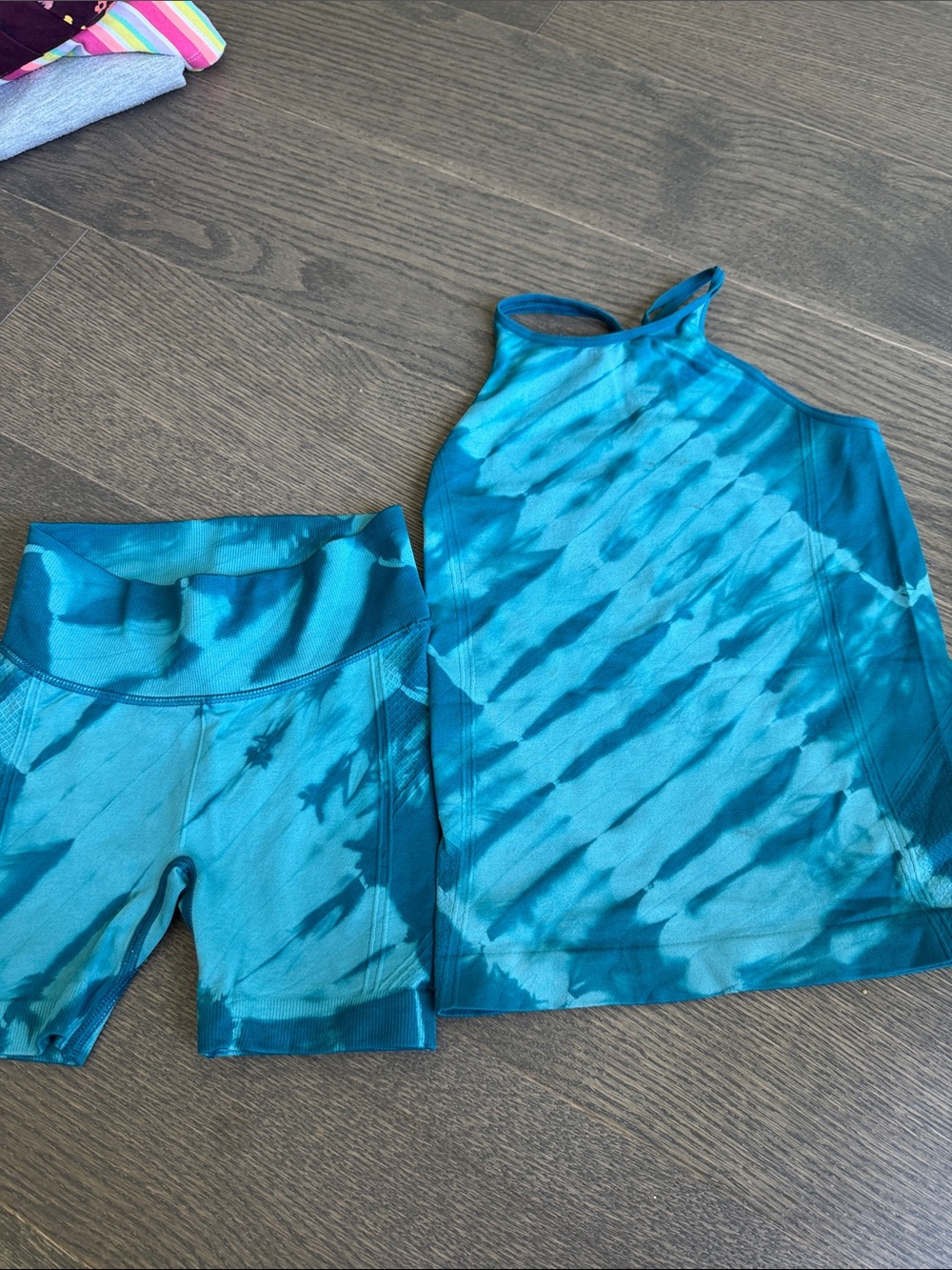 all in motion Teal Tie-Dye Girls Active Tank & Bike Short Set